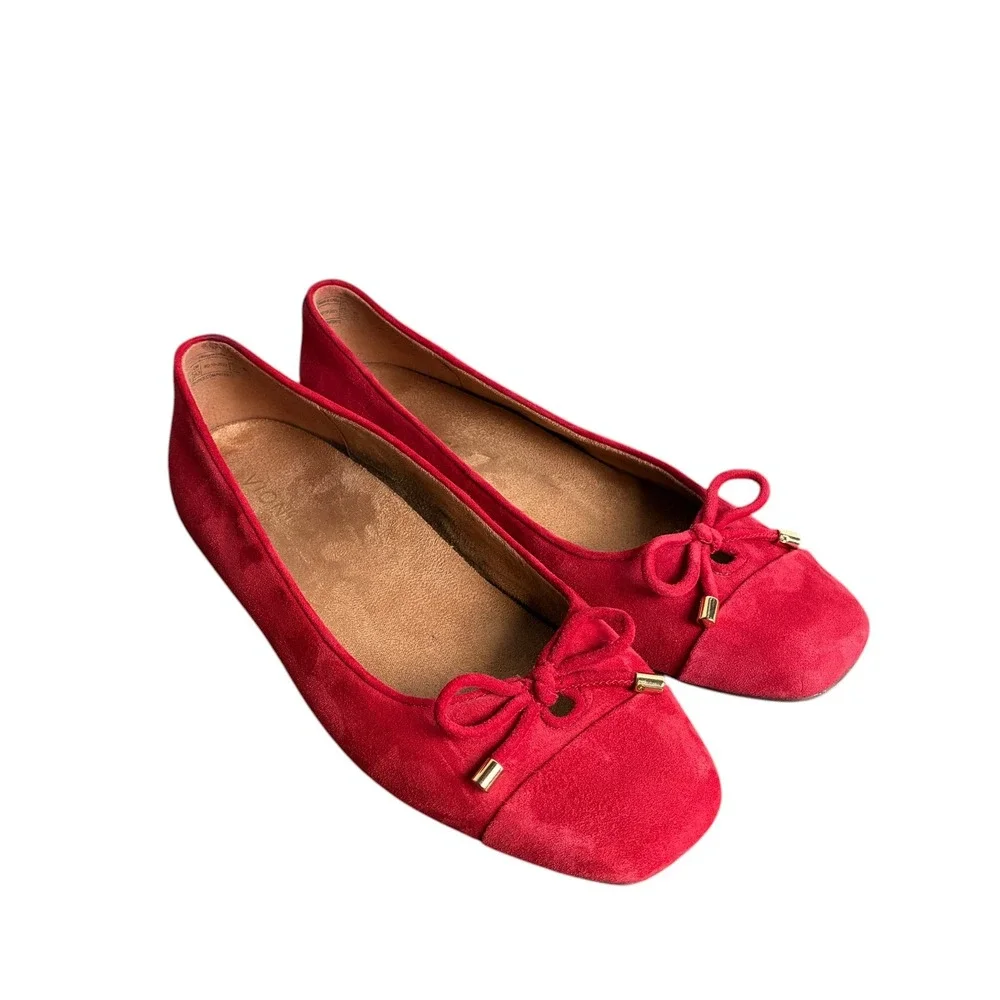 Vionic Womens Klara Suede Square Toe Bow Ballet Flat Size 9 Red